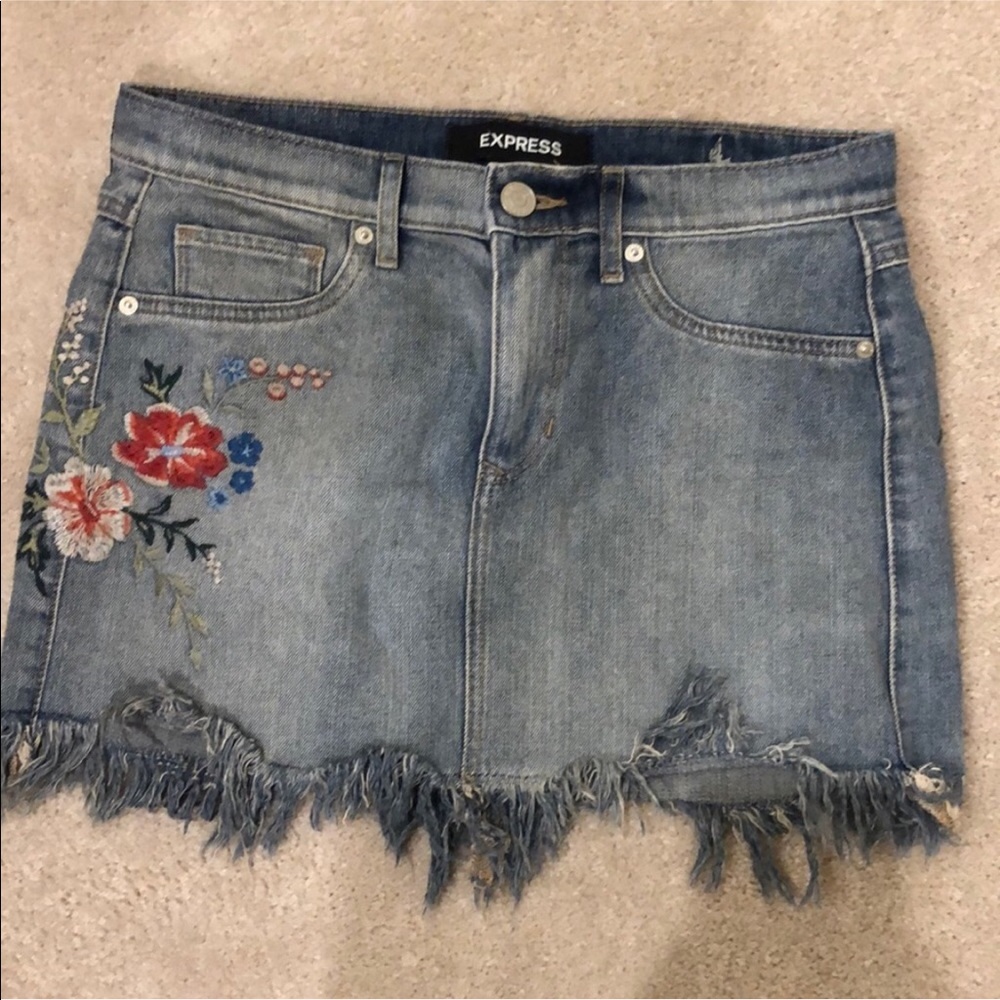 Express Floral Denim Frayed skirt